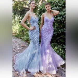 Andrea and Leo Blue Applique Gown Dress embellished Cinderella Divine new 4 prom